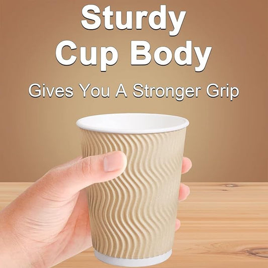 Hot Paper Cups 16 oz Disposable Insulated Corrugated Sleeve Ripple Wall Paper Cup 100 pcs,16oz Cups for Drink,Hot Coffee Cups (Brown)