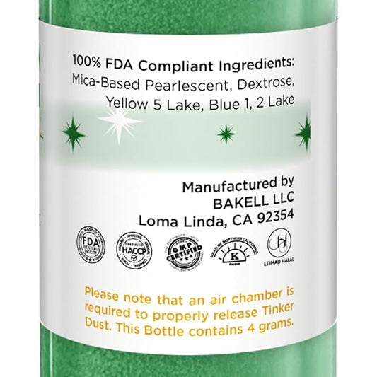 Bakell - Classic Green Tinker Dust (4g, 1x Mini Spray Pump) Edible Glitter for Food, Desserts, and Beverages!