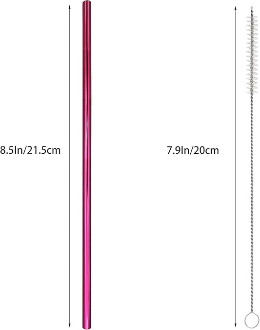 10 Pcs Stainless Steel Straws, Reusable Drinking Straws, Straight Metal Straw Sets with 2 Pcs Cleaning Brushes (8.5 Inch, Rose Red)