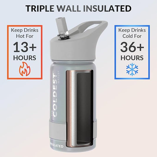 Coldest Insulated Water Bottle with Straw Lid - Stainless Steel Metal Insulated Bottle for Men & Women (Supernova Silver Glitter, 14 oz)