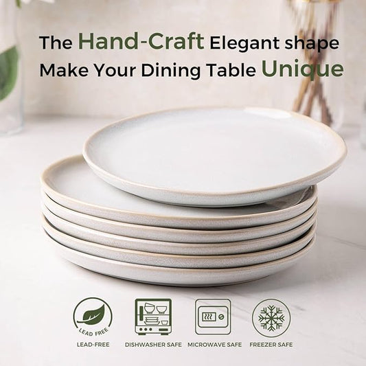 AmorArc Ceramic Dinner Plates Set of 6, 10.5 Inch Handmade Reactive Glaze Stoneware Plates, Rustic Shape Dinnerware Dish Set for Kitchen, Microwave & Dishwasher Safe, Scratch Resistant