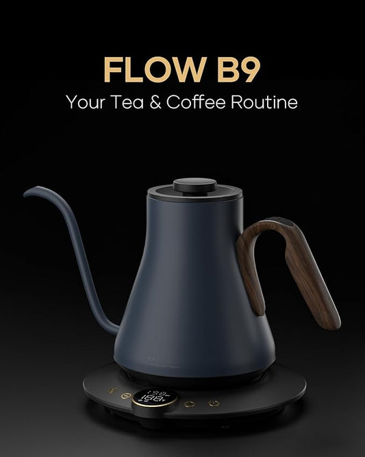 Cocinare FLOW B9 Gooseneck Electric Kettle, Precise Temperature Control for Pour-Over Coffee & Tea Brewing, Stainless Steel Interior, Rapid Heating for Boiling Water 1500W/0.9L (Blue Wooden)