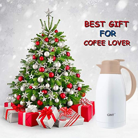 GiNT Stainless Steel Thermal Coffee Carafe, Double Walled Vacuum Thermal Carafe, Water and Beverage Dispenser,12 Hour Heat Retention,65 OZ /1.9 Liter White
