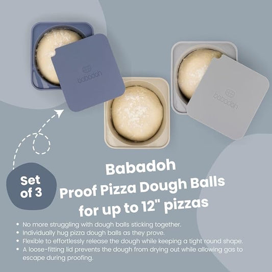 Babadoh Pizza Dough Proofing Silicone Containers with Lids | Pizza Making Accessories | Set of 3 | Multi Blue (1 Dough, 1 Smoke, 1 Steel) | Original Size (make 12" Pizzas)