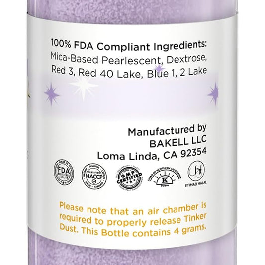 Bakell - Soft Purple Tinker Dust (4g, 1x Mini Spray Pump) Edible Glitter for Food, Desserts, and Beverages!