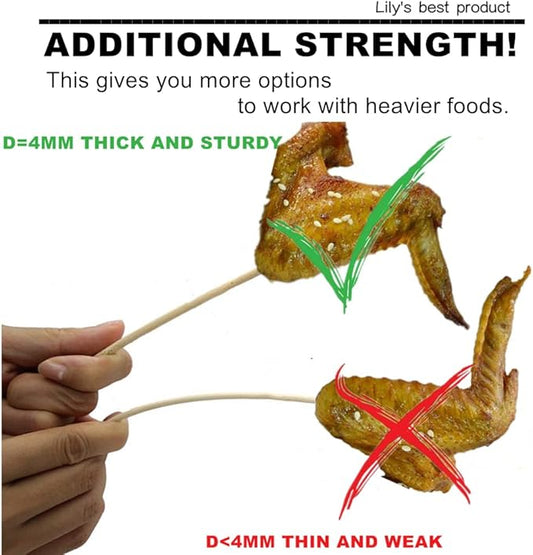 8" Natural Bamboo Skewers for BBQ,Appetiser,Fruit,Cocktail,Kabob,Chocolate Fountain,Grilling,Barbecue,Kitchen,Crafting and Party. Φ=4mm, More Size Choices 6"/10"/12"/14"/16"/17.5"/30"/36"(1000 PCS)