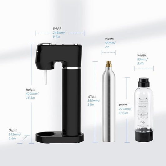 Sparkling Water Maker for Home, Soda Streaming Maker with 2 BPA free Bottles(1L + 0.5L) Carbonated Water Seltzer Fizzy Drink Machine, Compatible with Screw-in 60L CO2 Carbonator(NOT Included) (Black)