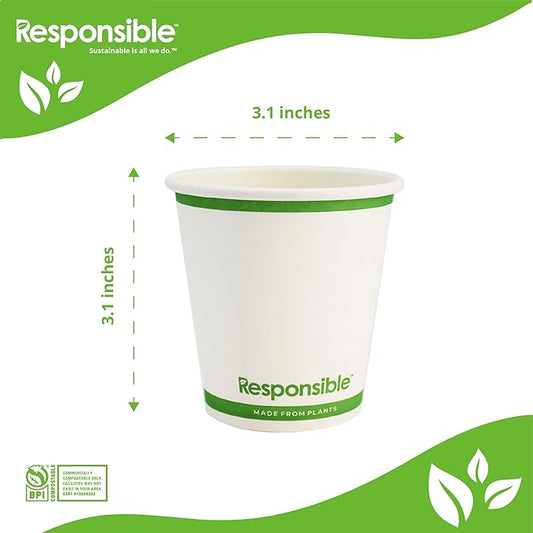 Certified Compostable 6 oz Paper Cups, Cold & Hot Coffee Cups, Disposable Paper Cups, Extra Strength Disposable Cups, Made without PFAS (50 count)