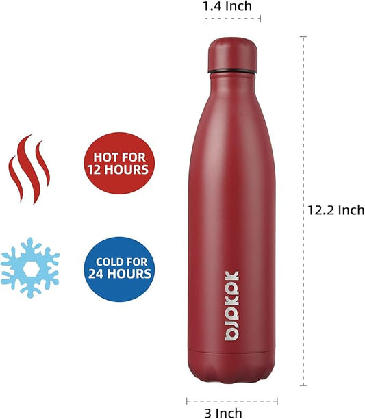 BJPKPK Stainless Steel Water Bottles 25oz Insulated Water Bottle Keep Cold And Hot, Brick Red