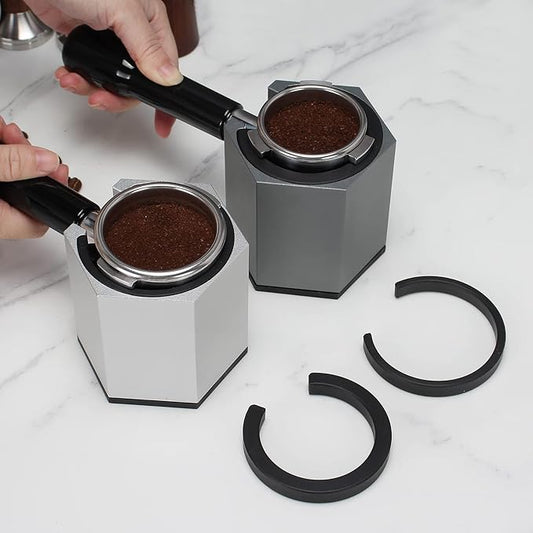 Espresso Tamping Station, Coffee Portafilter Holder, Aluminum Alloy Stand for Most 51mm, 53mm, 54mm, 58mm Coffee Portafilter (Hexagon,Silver)