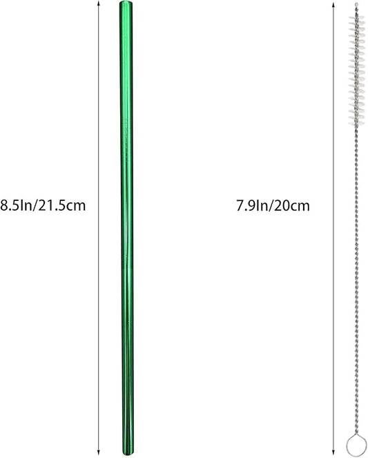 10 Pcs Stainless Steel Straws, Reusable Drinking Straws, Straight Metal Straw Sets with 2 Pcs Cleaning Brushes (8.5 Inch, Green)