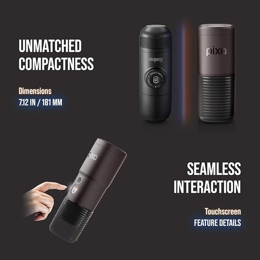 WACACO PIXAPRESSO, Coffee Machine Electric & Portable, With 4 Coffee Types & Fast Heat-Up, 3* 3000mAh Battery Up to 5 Cups, 20 Bar Portable Espresso Maker For Ground Coffee & NS Capsule, Dark Burgundy