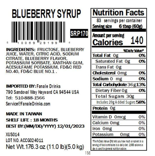 Fanale Premium Flavoring Concentrated Syrup for Bubble Tea 11 lb | Blueberry Flavor Syrup | for Boba Tea, Smoothies, Slushes, Desserts | 11lb | SRP170