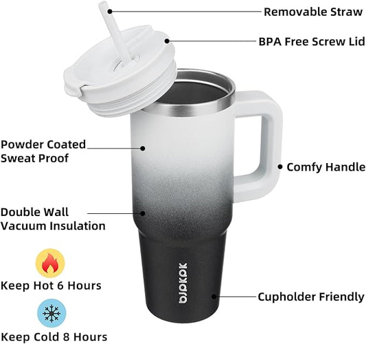 BJPKPK 30 oz Insulated Tumbler With Lid And Straw Stainless Steel Tumblers Cup With Handle For Women And Men,Day And Night