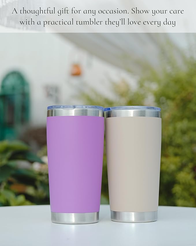 Travel Coffee Tumbler 20oz, 12 Pack Leakproof Travel Coffee Mug with Lid and Straw, Stainless Steel Double Wall Vacuum Insulated Tumbler for Hot/Iced Drinks (Textured Matte, Lilac Pink)