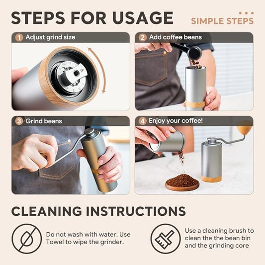 Manual Coffee Grinder Adjustable Setting,Portable Manual Grinder Conical Ceramic Burr Stainless Steel,Capacity 30g