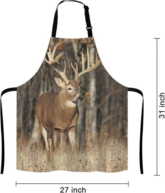 Deer Grass Hunting Bib Apron with Adjustable Neck for Men Women,Suitable for Home Kitchen Cooking Waitress Chef Grill Bistro Baking BBQ Apron