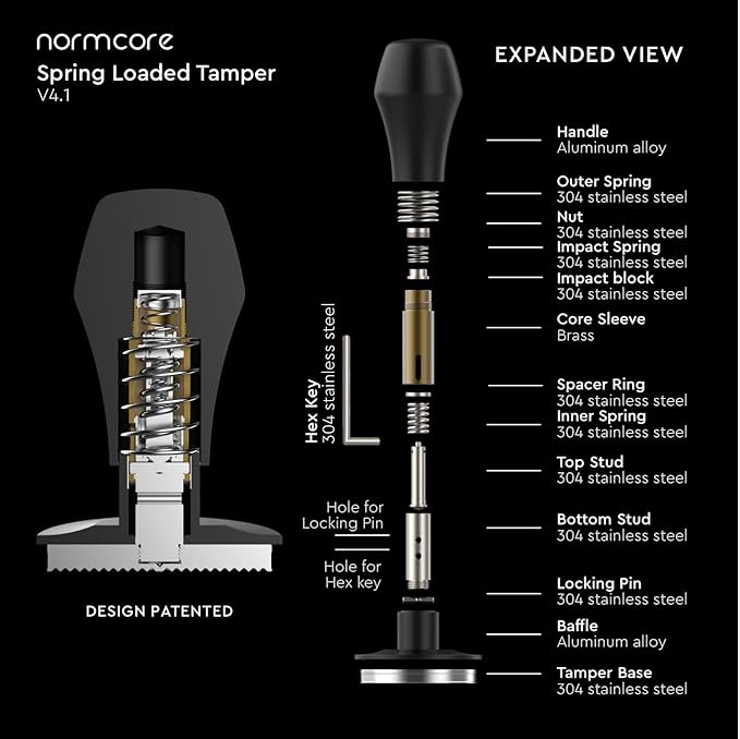 Normcore 53.3mm Coffee Tamper V4.1 with Click Sound Feedback, Fits Breville Sage 54mm Espresso Machines Portafilter, Spring Loaded Tamper with Flat Base, Genuine American Walnut Handle