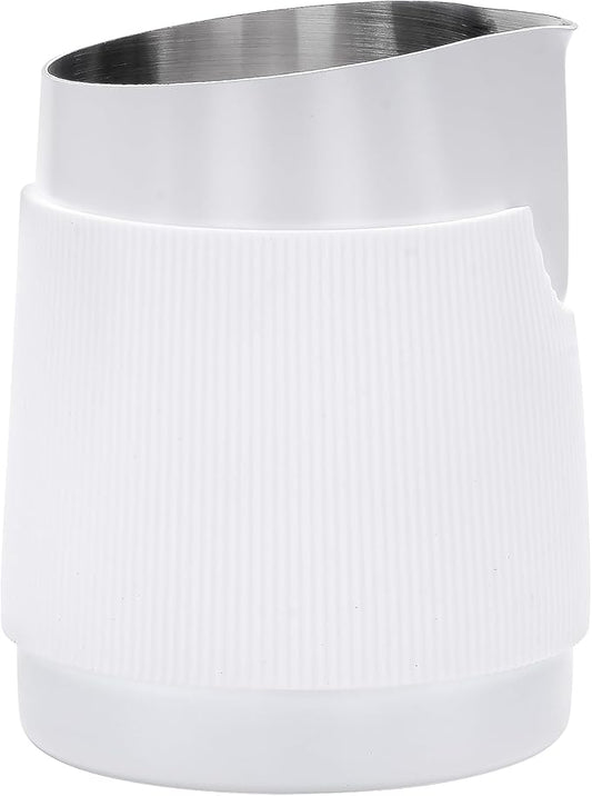 Normcore Handleless Milk Pitcher with Round Spout, Espresso Steaming Pitcher, 18/8 Stainless Steel Milk Frothing Jug, Coffee Cappuccino Latte Art Barista Cup, Non-stick coating White - 20.3oz / 600ml