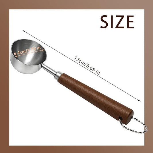 2PCS Vintage Coffee Measuring Spoon, 30ml/10g Capacity coffee scoop for ground coffee、Coffee Beans And Tea,304 Stainless Steel coffee spoons with long Wooden Handle(Silver)