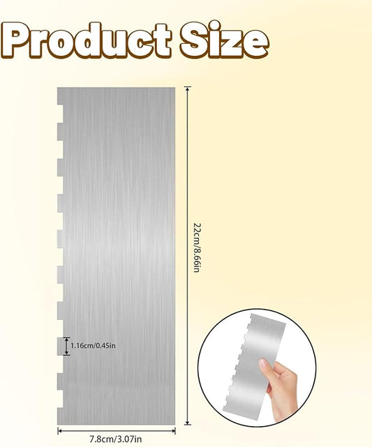 8.7 Inche Stainless Steel Cake Scraper,Double Sided Patterned Edge Stripe Edge Smoother Scraper Cake Decorating,Cake Decorating Comb Cake Scraper (1, 1-1)