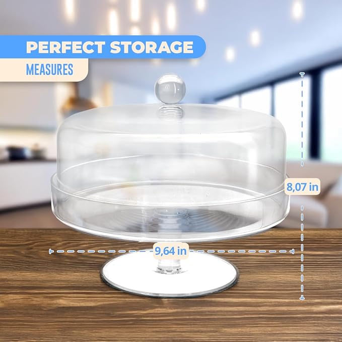 Acrylic Cake Stand with Lid โ Multifunctional Cake Holder with Cover, Covered Pie Plate with Lid, Elegant Cake Stand with Dome Lid, Panera de Vidrio Cristal para Mesa - 8.07 in ร 9.65 in
