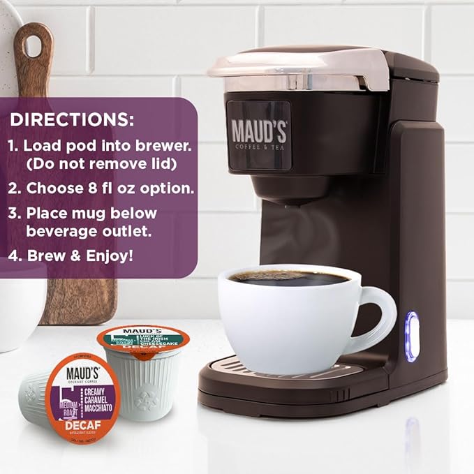 Maud's Flavored Decaf Coffee Pods Variety Pack, 24 ct, 6 Assorted Roasts & Flavors, Decaf Medium Roast Coffee in Recyclable Single Serve Pods - 100% Arabica Coffee, Compatible with Keurig K Cups Maker