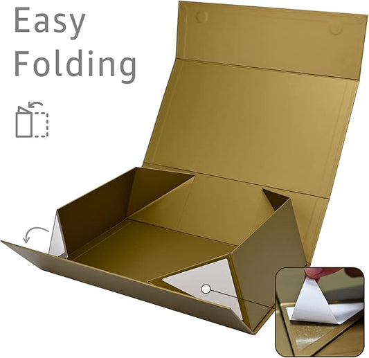 LIFELUM Magnetic Gift Boxes 5 Pack 13.85 x 8.35 x 4.45 inch Rectangle Collapsible Boxes with Lids and Ribbon,Card,Shredded Paper Filler Gift Boxes for Presents,Christmas,Birthdays