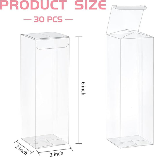 Jutieuo 30 Pack Clear Favor Boxes for Treats, 2x2x6 Inch Plastic Rectangle Gift Boxes Transparent Macaron Box for Wedding, Baby Shower, Birthday, Retail