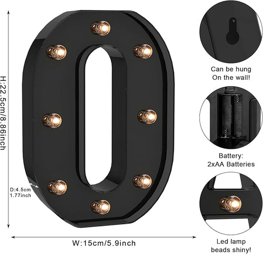 Foaky Black LED Letter Lights for Room Decor - Bedroom Wall Decor, Alphabet Lights for Home, Wedding, Party - Battery Operated (O)