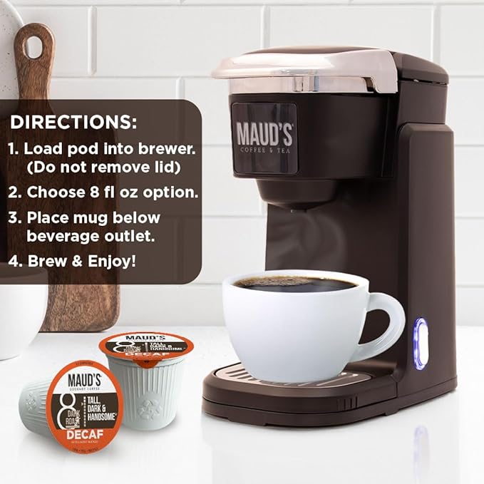 Maud's Decaf Dark Roast Coffee Pods, 18 ct, Decaffeinated Coffee in Recyclable Single Serve Pods – 100% Arabica Coffee, Compatible with Keurig K Cups Maker