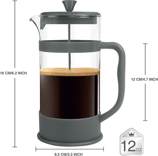 Utopia Kitchen 12 Ounce 0.35 Liter French Press Coffee Maker, Tea Maker, Travel Coffee Presses, Heat Resistant Thickened Borosilicate Coffee Pot for Camping Travel Gifts, Grey Pack of 1