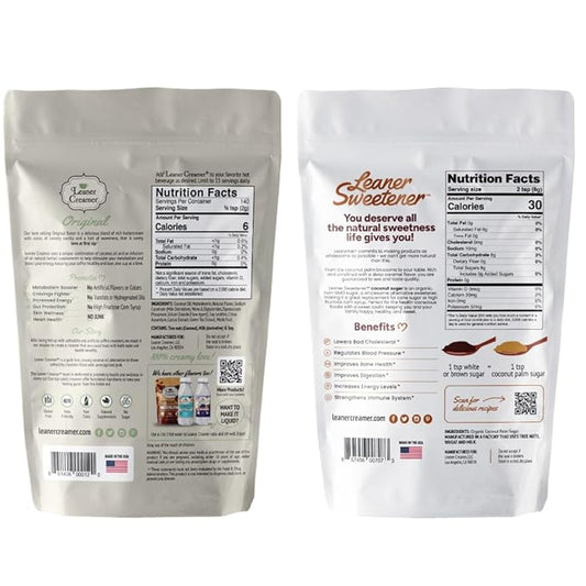 Leaner Creamer Non-Dairy Sugar Free Coffee Creamer Powder (Original Pouch 9.87Oz + Leaner Sweetener 1Lb)