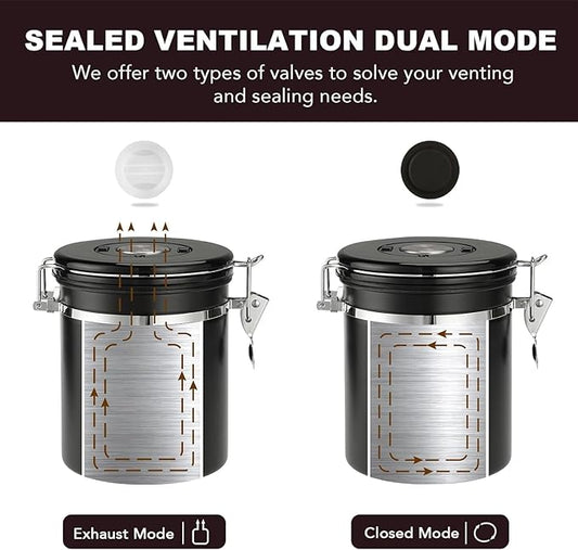 ShanSon Coffee Canister Airtight Coffee Container Stainless Steel Coffee Bean Storage Container with Scoop Coffee Canister for Beans Grounds Sugar Flour Tea Cereal,22OZ, Black
