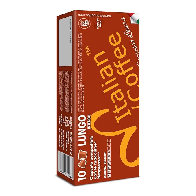 Italian Coffee for Espresso Lovers capsules compatible with Nespresso Original Line machines, Regular pods (100 Count (Pack of 1), Lungo Regular)