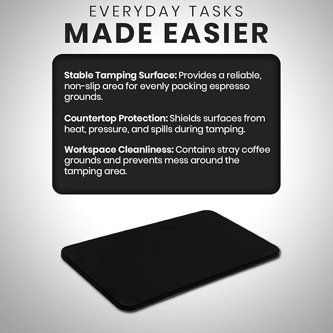 Rattleware Premium Black Espresso Tamping Mat 8.75" x 3" β Dense and Durable Non Slip Rubber β Heat Resistant Countertop Protection β Barista Coffee Station Essentials