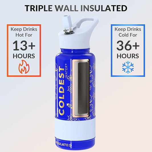 Coldest Insulated Water Bottle with Straw Lid - Stainless Steel Metal Insulated Bottle for Men & Women (Captain Blue, 32 oz)