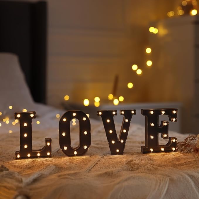 Foaky Black LED Letter Lights for Room Decor - Bedroom Wall Decor, Alphabet Lights for Home, Wedding, Party - Battery Operated (A)