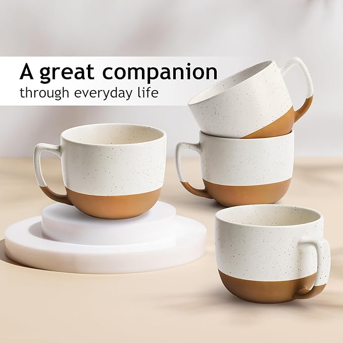 MIAMIO β 15 Ounce, Set of 4 Ceramic Latte Mug β Elegant Modern Coffee Mug Set for Cafe, Latte, Tea, Hot Cocoa - Drinks Dishwasher & Microwave Safe β Aura Collection (Creamy Cocoa, Coffee Mug(4x))