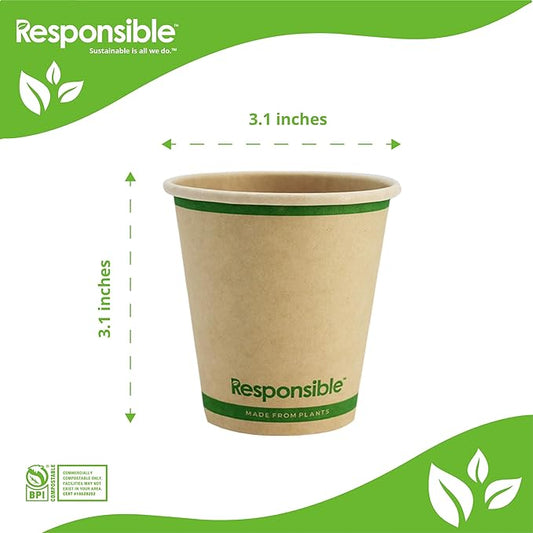 Certified Compostable 6 oz Paper Cups, Cold & Hot Coffee Cups, Disposable Paper Cups, Extra Strength Disposable Cups, Made without PFAS (50 count)