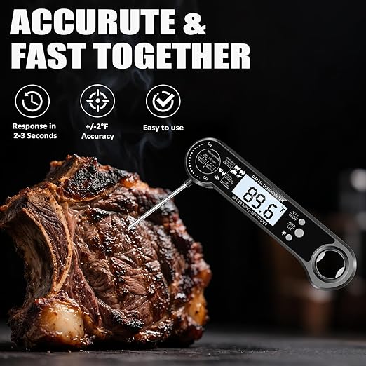 Digital Meat Thermometer, Instant Read Food Thermometer with Backlight & Hold Function,Magnetic, LCD Display, 180° Foldable, Kitchen Appliances Essentials for BBQ,Gifts for Men Him Dad Birthday