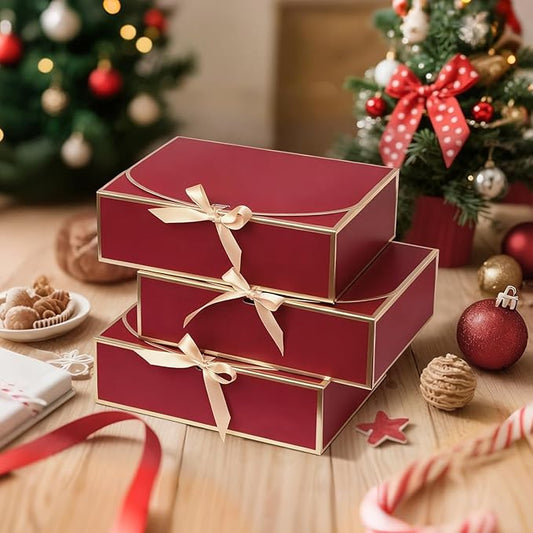 WLUSEAXI 10Pack Red Gift Boxes, 10.6x7.8x3.1Inch Bridesmaid Proposal Box with Ribbons, Gift Boxes with Lids for Presents, Mother's Day, Wedding, Groomsmen Proposal, Birthday Party