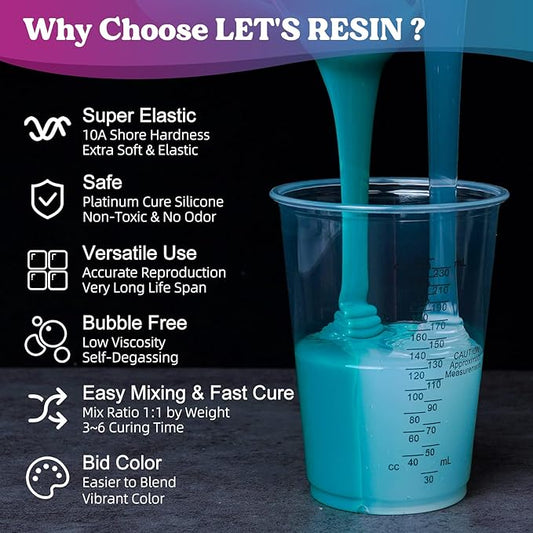 LET'S RESIN Silicone Mold Making Kit 10A,Liquid Silicone Food Grade for Mold Making, Extra Soft & Elastic Silicone Rubber, Ideal for Casting Resin Molds,3D Silicone Molds, Silicone Inlay (20.46oz)