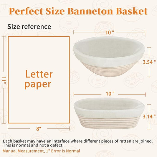 Aliggbent 40Pcs Sourdough Bread Baking Supplies, 10'' Round & Oval Banneton Bread Proofing Baskets with 24 oz Sourdough Starter Jar Kit, Digital Scale, Cutting Board, Knife, Bags & Bread Making Tools