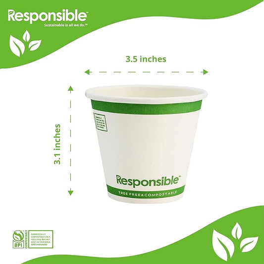 Certified Compostable 8 oz Paper Cups, Cold & Hot Coffee Cups, Disposable Paper Cups, Extra Strength Disposable Cups, Made without PFAS (50 count)