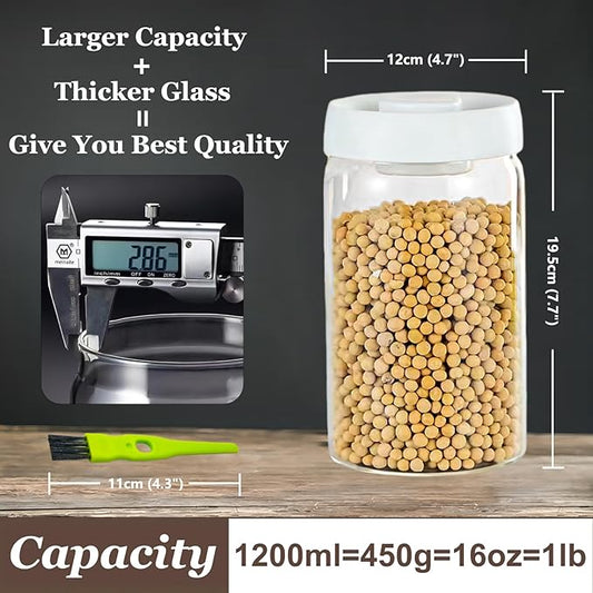 Vacuum Glass Jar with Airtight Lid,41floz/1200ml Borosilicate Glass Coffee Canister Container,Perfect for Coffee Beans & Grounds,Loose Leaf Tea,Candy,Sugar,Nuts,Spices