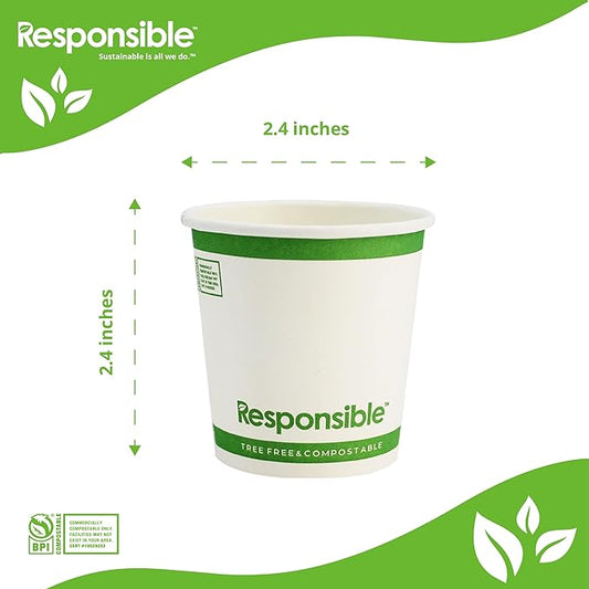 Certified Compostable 4 oz Paper Cups, Cold & Hot Coffee Cups, Disposable Paper Cups, Extra Strength Disposable Cups, Made without PFAS (50 count)