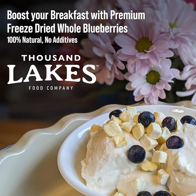 Thousand Lakes Freeze Dried Fruit - Blueberries 3.5 ounces | No Sugar Added | 100% Whole Blueberries