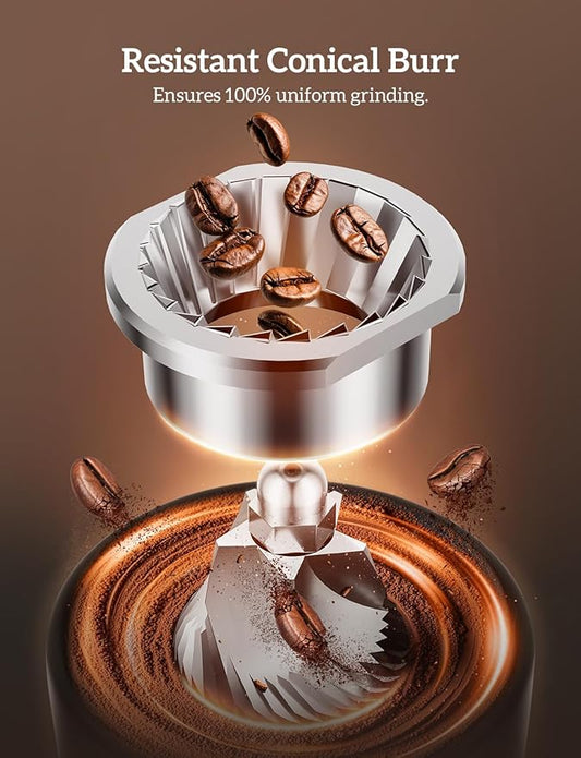 Neretva Burr Coffee Grinder, 2 in 1 Professional Espresso Grinder Stainless Steel Suit 51~58mm Portafilter Coffee Bean Grinder 30 Precise Setting & Anti-Static for Espresso/French Press/Drip/Cold Brew