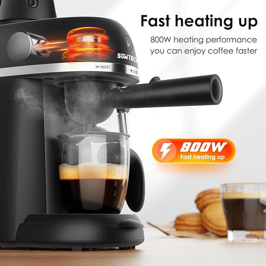 Coffee Machine, 3.5 Bar Espresso Cappuccino Machine with Milk Frother, 1-4 Cup Portable Coffee Maker for Latte, Cappuccino, 800W, Black